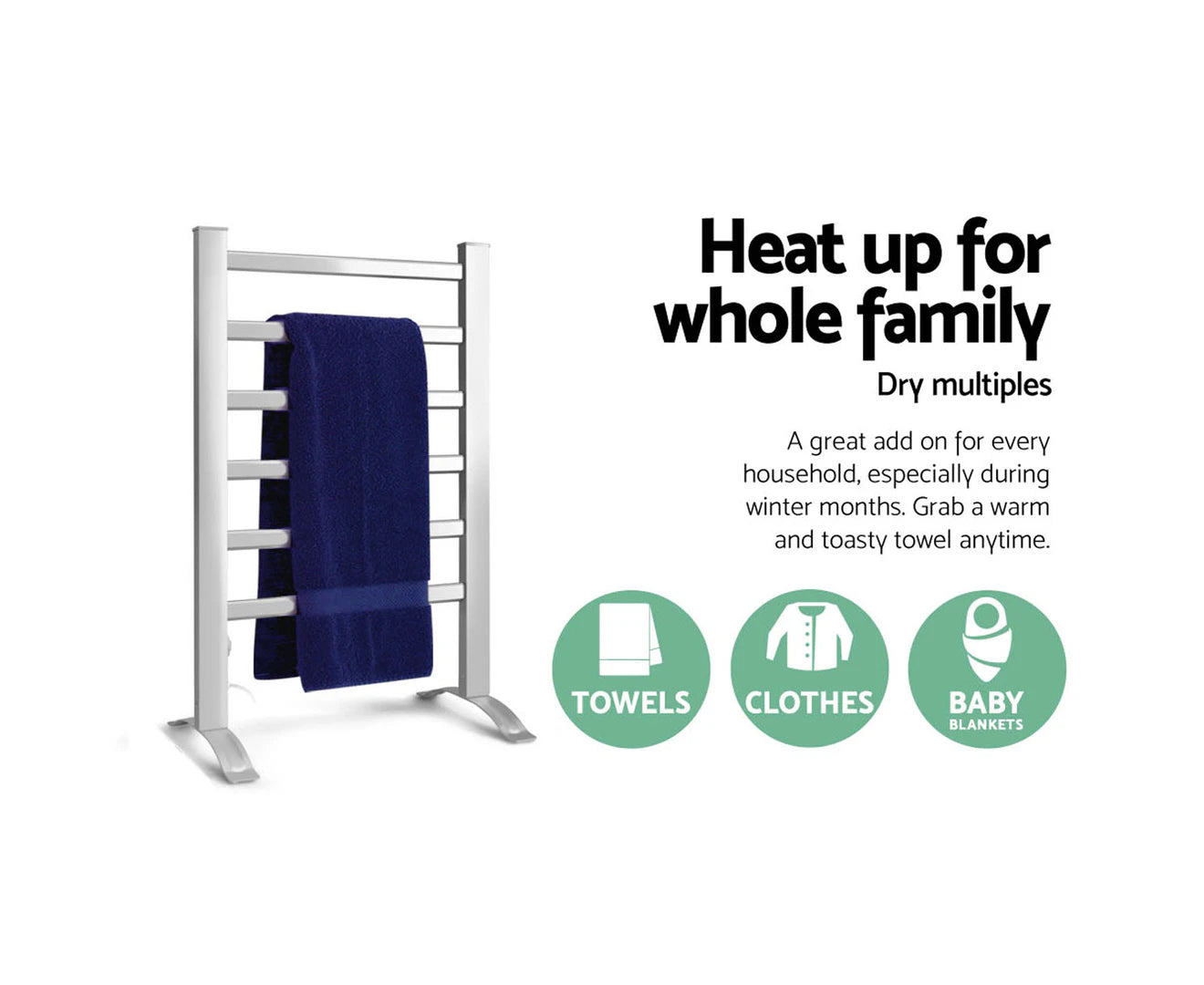 Electric Heated Towel Rail Rack 6 Bars Freestanding Clothes Dry Warmer