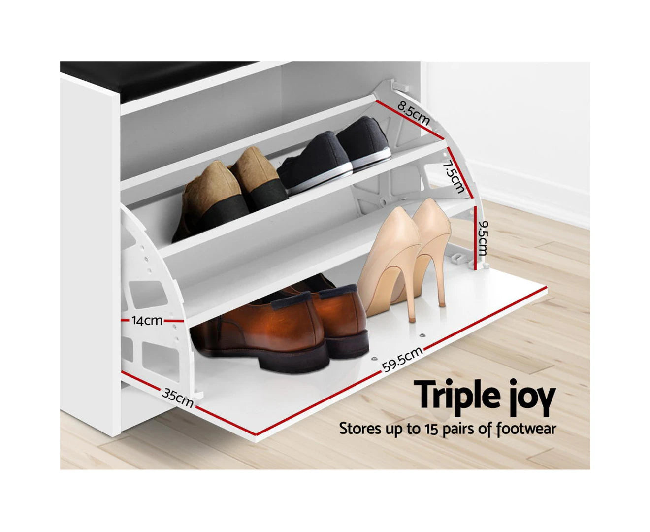 Shoe Cabinet Bench Shoes Storage Rack Organiser Drawer White 15 Pairs