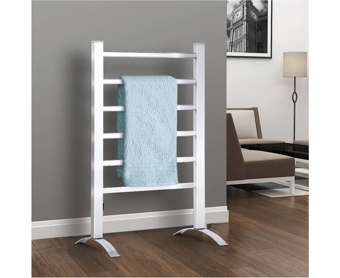 Electric Heated Towel Rail Rack 6 Bars Freestanding Clothes Dry Warmer